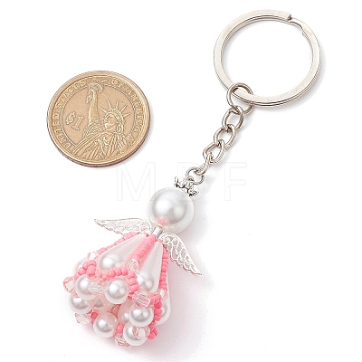 Glass Seed Bead with Acrylic Angel Keychain KEYC-MZ00026-03-1