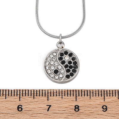 304 Stainless Steel Crystal & Jet Rhinestone Yin-yang Pendant Round Snake Chain Necklaces for Women NJEW-Z044-12P-1