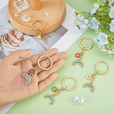 5Pcs 5 Colors Alloy Enamel Pendant Keychains KEYC-HY0001-01-1