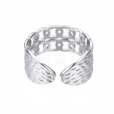 304 Stainless Steel Curb Chain Open Cuff Ring RJEW-T023-16P-1