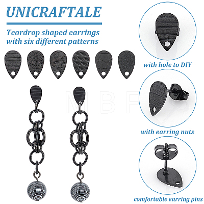 Unicraftale 24Pcs 6 Style 304 Stainless Steel Stud Earring Findings STAS-UN0040-29-1
