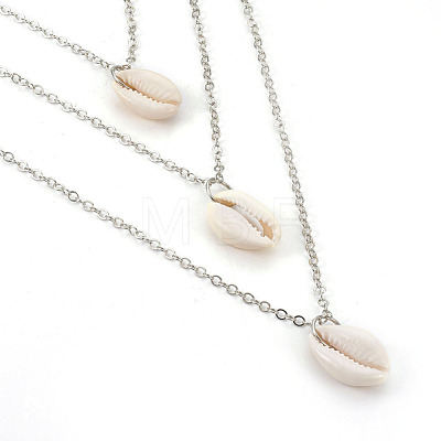 Cowrie Shell Tiered Necklaces NJEW-JN02295-1