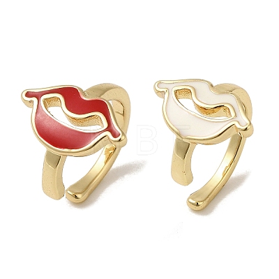 Rack Plating Brass Enamel Lip Cuff Earrings for Women EJEW-C097-22G-1