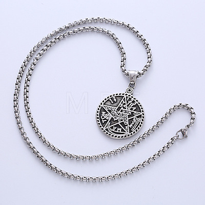 Vintage Round Star Hip Hop Street Punk Titanium Steel Pendant Necklace Jewelry DB2140-1