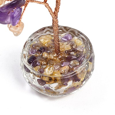 Natural Amethyst and Yellow Quartz Chips Tree of Life Decorations DJEW-B013-01B-1