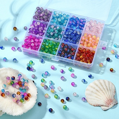 840Pcs 12 Colors Spray Painted Crackle Glass Beads CCG-YW0001-11-1