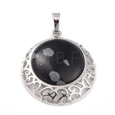 Natural Snowflake Obsidian Pendants with Hollow Platinum Brass Findings G-P448-A11-P-1