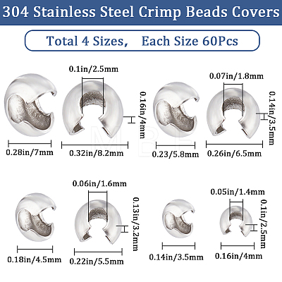 CREATCABIN 240Pcs 4 Style 304 Stainless Steel Crimp Beads Covers STAS-CN0001-67-1