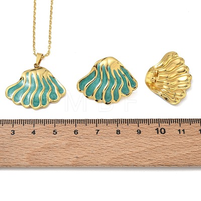 304 Stainless Steel Enamel Shell Shape Stud Earrings & Pendant Necklaces Sets for Women SA-CBA46AF-20G-1