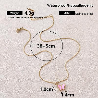 Vintage 304 Stainless Steel Enamel Butterfly Pendant Necklaces for Women YX3254-1