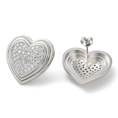Heart Rack Plating Brass Micro Pave Clear Cubic Zirconia Stud Earrings for Women EJEW-A045-04P-1
