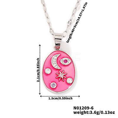 Fashionable Women's Star Moon Oval Brass Enamel Pendant Necklaces LO5059-4-1