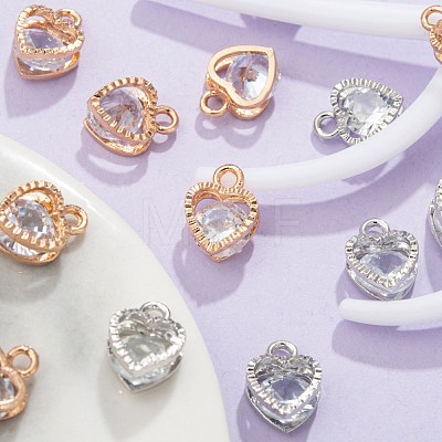 20Pcs 2 Colors Valentine's Day Theme Heart Alloy Micro Clear Cubic Zirconia Charms ZIRC-FS0001-01-1
