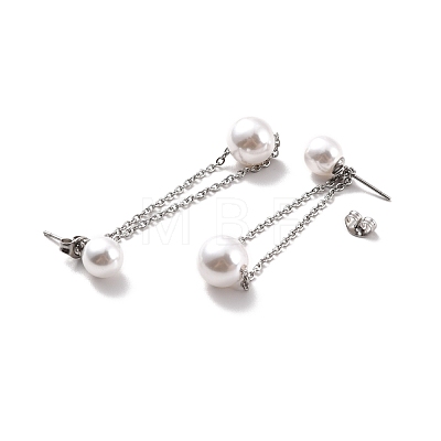 Long Chain with Round Plastic Pearl Dangle Stud Earrings STAS-D179-06P-1