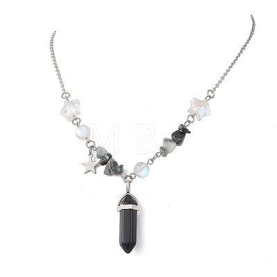 2Pcs Bullet Natural & Synthetic Gemstone Pendant Necklaces for Women Men NJEW-TA00224-1