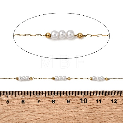 Handmade 304 Stainless Steel ABS Plastic Pearl Beaded Round Link Chains CHS-L032-01G-05-1