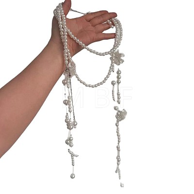 Plastic Imitation Pearl Round Beaded Flower Tassel 3 Layer Necklaces for Women WGA3D1C-01-1
