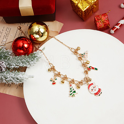 Alloy Enamel Santa Claus Christmas Tree Candy Cane Pendant Bib Necklaces for Women FS-WG5D6F3-01-1