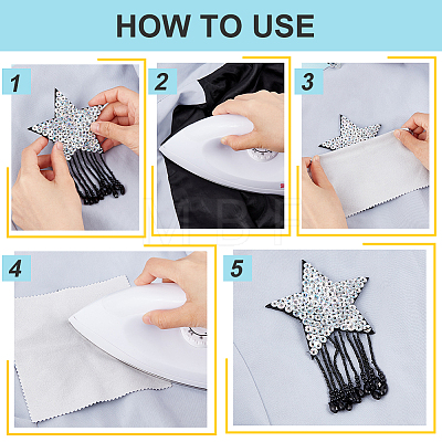 4Pcs 4 Style Star with Glass Bead Tassels Appliques DIY-BC0006-54-1