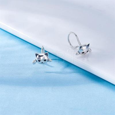 925 Sterling Silver Cute Cat Stud Earrings Half Huggie Hoop Earrings Zircon Stud Earrings Lovely Animal Ear Jewelry Gift for Women JE1069A-1