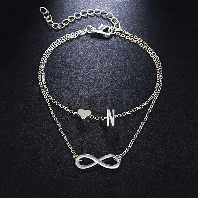 Alloy Infinity Heart Initial Charm Double Layer Anklets for Women FS-WG74AE6-14-1