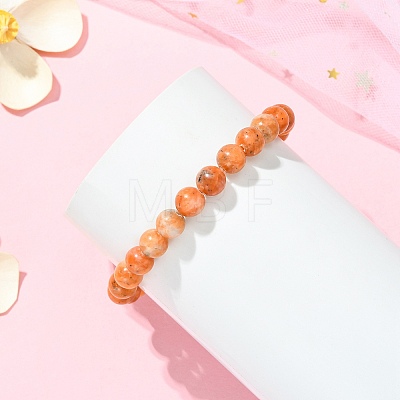 Natural Orange Calcite Beads   Stretch Bracelets for Women Men BJEW-JB13732-1