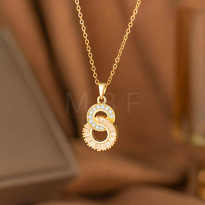 Brass Pave Clear Cubic Zirconia Infinity Pendant 304 Stainless Steel Cable Chain Necklaces for Women FS-WG7E550-05-1