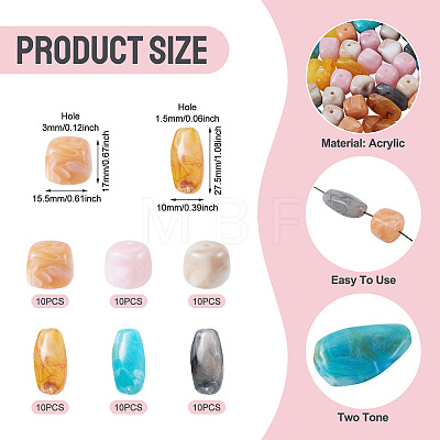 60Pcs 6 Colors Opaque Acrylic Beads OACR-TA0004-96-1