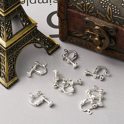 Rack Plated Brass Screw Clip-on Earring Findings KK-YW0001-10S-1