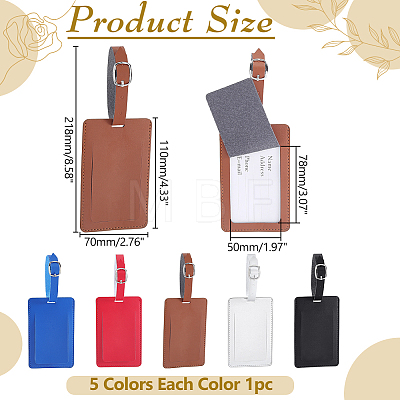 5Pcs 5 Colors Rectangle PU Leather Luggage Tag AJEW-ME0002-85-1