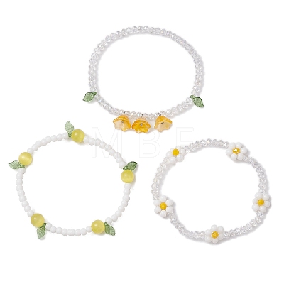 3Pcs 3 Colors Acrylic Charms Bracelets Sets for Women BJEW-TA00577-01-1