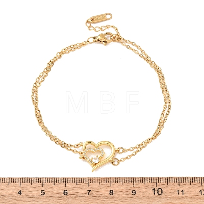 Brass Micro Pave Clear Cubic Zirconia Cable Chain Double Layers Bracelets BJEW-C155-02G-1