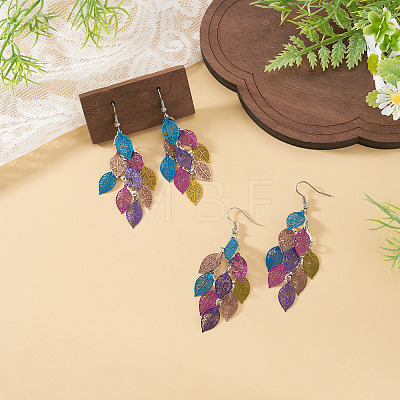 2 Pairs 430 Stainless Steel Leaf Dangle Earrings EJEW-TA0001-83B-1