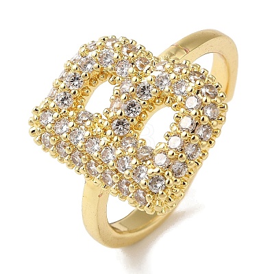 Rack Plating Letter Brass Micro Pave Clear Cubic Zirconia Adjustable Rings for Women KK-S391-03G-B-1