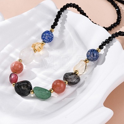 304 Stainless Steel Natural Gemstone Beaded Necklaces NJEW-U026-14G-1