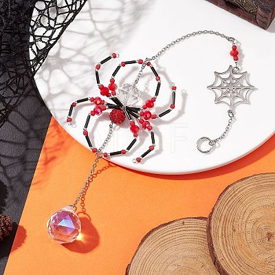 Spider Glass Beaded Hanging Ornaments HJEW-TA00172-02-1