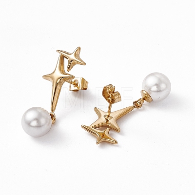 Plastic Imitation Pearl & Star Stud Earrings EJEW-L282-13G-1