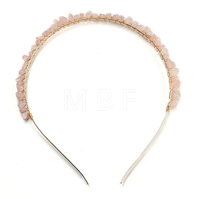 Brass Wire Wrapped Natural Gemstone Chip Hair Bands AJEW-Z010-04-1