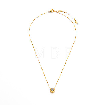 304 Stainless Steel Pave Cubic Zirconia Heart Pendant Cable Chain Necklaces for Women WG320DC-01-1