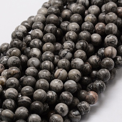 Natural Map Stone/Picasso Stone/Picasso Jasper Round Beads Strands G-E329-10mm-47-1