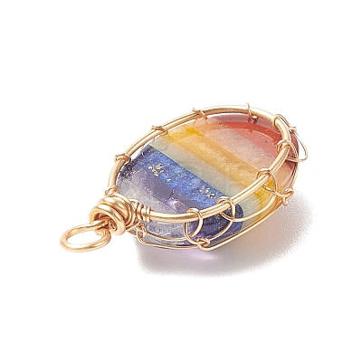 Chakra Natural Mixed Gemstone Copper Wire Wrapped Pendants PALLOY-JF02045-01-1