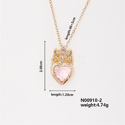 Elegant Brass Micro Pave Pink Cubic Zirconia Heart Pendant Necklace for Women TC1049-2-1