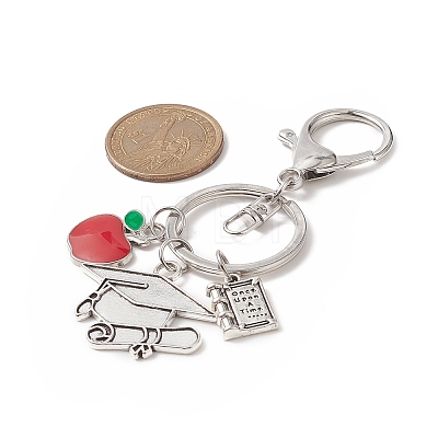Tibetan Style Alloy Doctor Hat & Book Pendant Keychain with Apple Resin Charms KEYC-TA00006-1