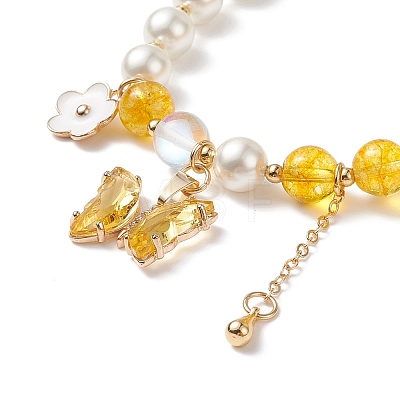 Round Natural Quartz Crystal(Dyed & Heated) & Shell Pearl Beaded Stretch Bracelet BJEW-TA00191-04-1