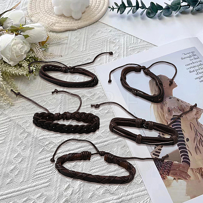 1Bag Mixed Styles Adjustable PU Leather Cord Braided Bracelets for Unisex BJEW-CL0001-47B-1