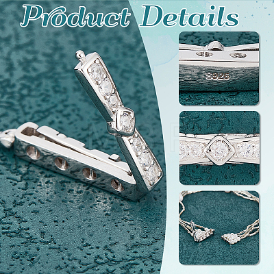 2pcs 925 Sterling Silver Rhinestone Clasps FIND-PH0020-99-1