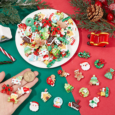 80Pcs 20 Styles Christmas Opaque Resin Cabochons RESI-SC0005-60-1