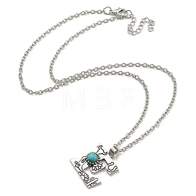 Letter A~Z Antique Silver Plated Alloy with Synthetic Turquoise Pendant Necklace NJEW-G080-01E-1