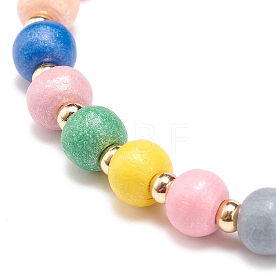 2Pcs 2 Size Natural Wood Round Beaded Stretch Bracelets Set for Kid and Parent BJEW-JB08568-1