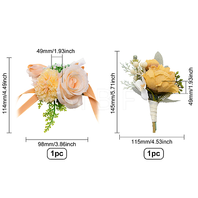 CRASPIRE 2Pcs 2 Style Rose Flower Silk Wrist and Flower Silk Brooch Sets AJEW-CP0004-59-1